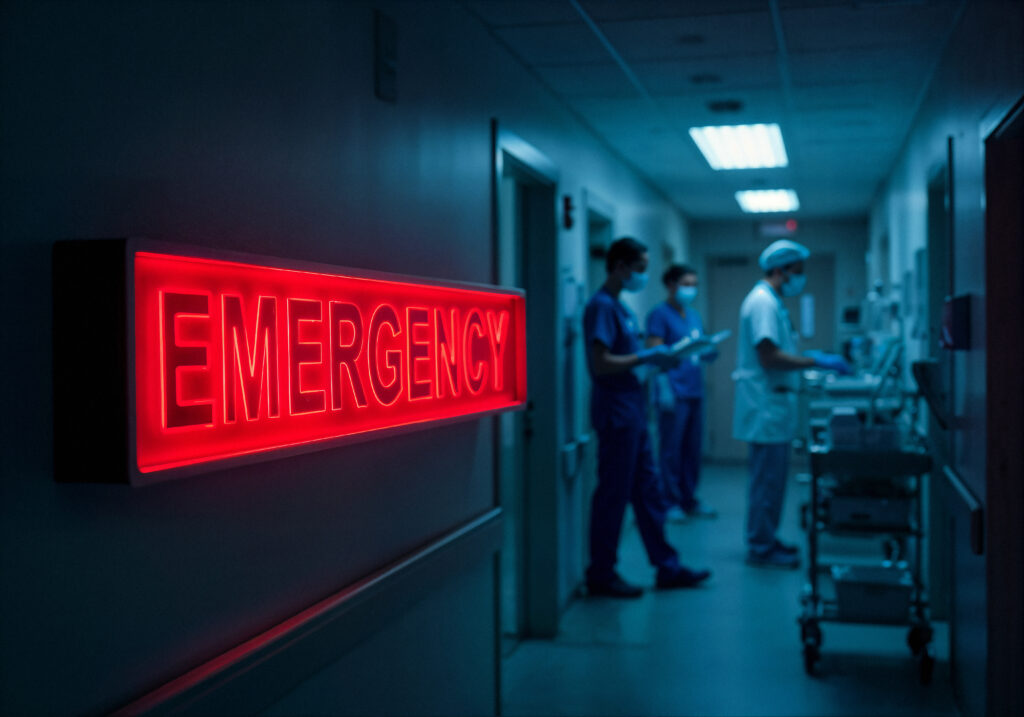 emergency-room-hallway-with-illuminated-sign