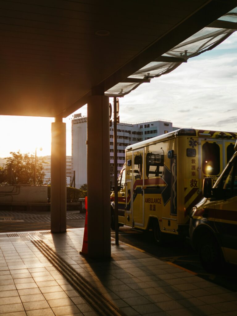 ambulance parked at a hospital